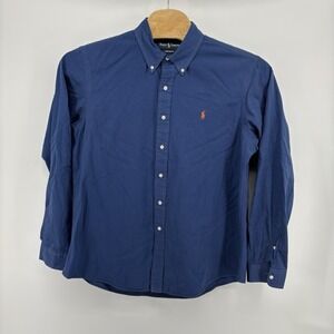 RALPH LAUREN Mens XL Comfort‎ Fit Blue With Orange Pony Button Down Long Sleeve